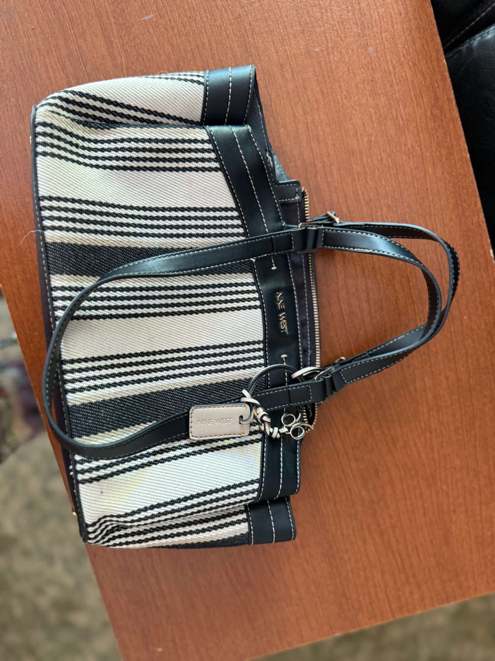 Nine West Black & White Striped Tote Bag